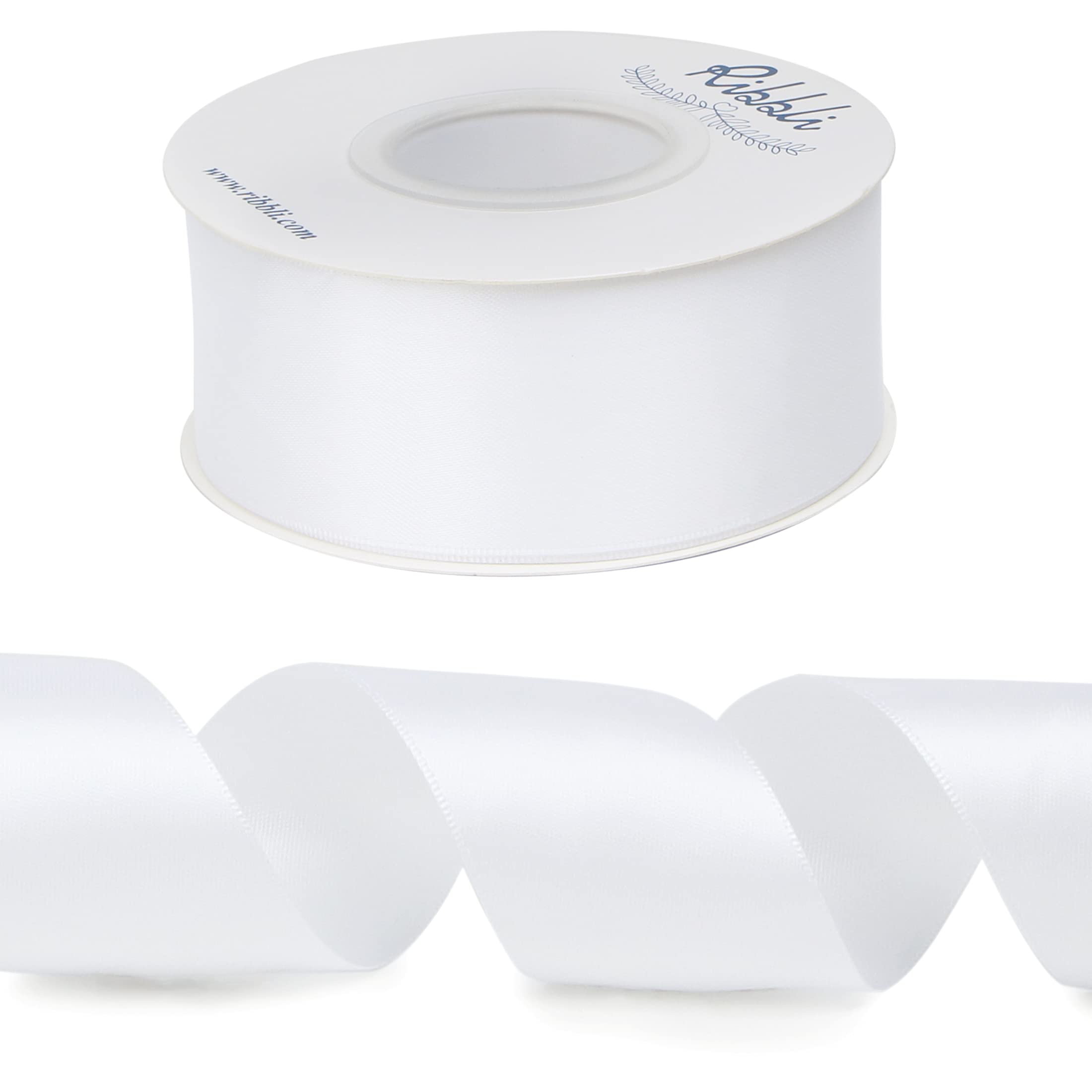 Ribbli White Double Faced Satin Ribbon,1-1/2” x Continuous 25 Yards,Use for Bows Bouquet,Gift Wrapping,Wedding,Floral Arrangement