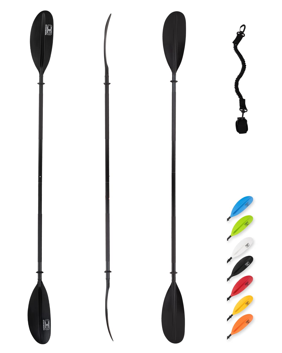OCEANBROAD Kajakpaddel 90.5in/230cm Aluminiumschaft Kajakfahren Bootfahren Kanufahren Ruder mit Paddelleine 1 Paddel, Schwarz
