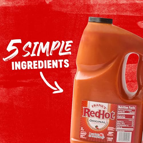 Franks RedHot Original Cayenne Pepper Hot Sauce, 1 gal - One Gallon Bulk Container of Cayenne Pepper Hot Sauce to Add Flavorful Heat to Entrees, Sides, Snacks, and More