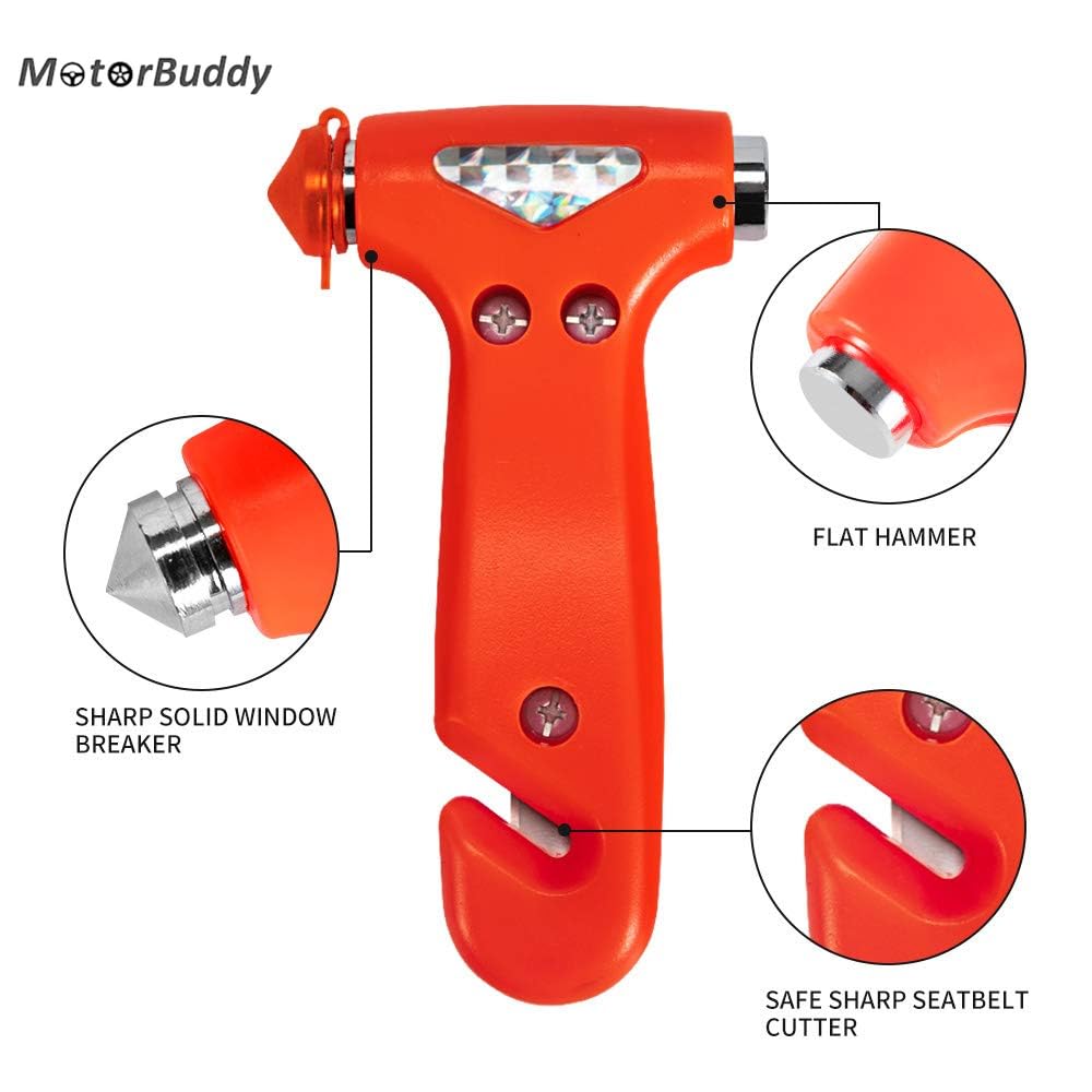 MOTORBUDDY 2-Pack Car Safety Hammer Seatbelt Cutter, Auto Emergency Escape Hammer with Window Glass Breaker and Seat Belt Cutter, Striking Red Escape Tool for Car Accidents