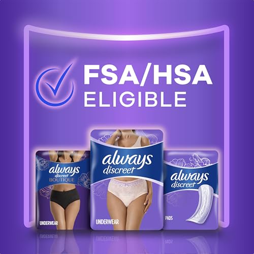 Always Discreet Adult Incontinence Underwear for Women and Postpartum Underwear, Extra Large, Up to 100% Bladder Leak Protection, 64 Count (2 Packs of 32)