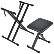 tipatyard Keyboard & Bench Set, 2024 Upgrade Heavy Duty Double-X Keyboard Stand, Adjustable & Portable Digital Piano Stand with Locking Straps