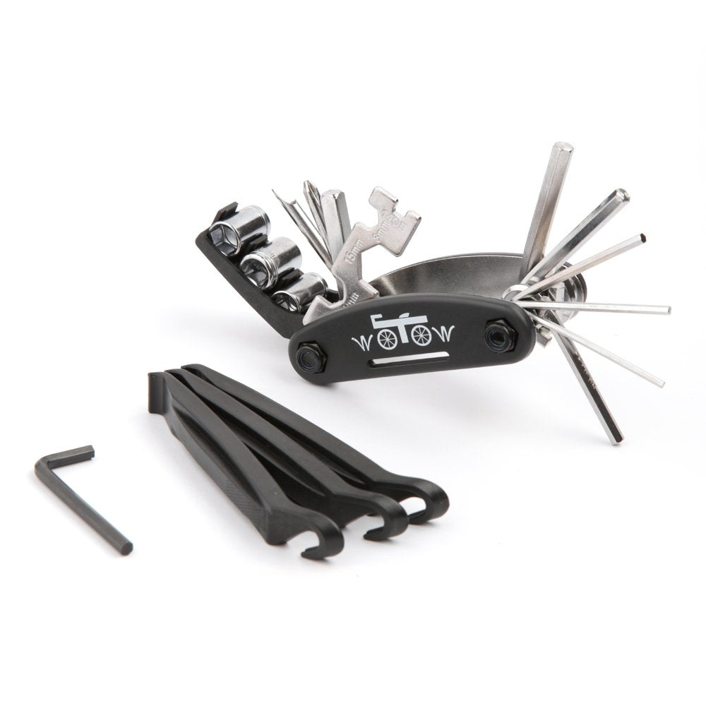 WOTOW Fahrrad-Reparatur-Werkzeugset, 16-in-1-Fahrrad-Multitool mit Reifenhebern, Innensechskant-Speichenschlüssel, Multifunktionszubehörset für Rennräder und Mountainbikes