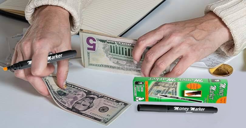 HVM Counterfeit Money Detector Pen (5 Counterfeit Pens) - Money Marker Bill Detector Pen with Upgraded Chisel Tip - Detect Fake Bills, Universal False Currency Checker Pack