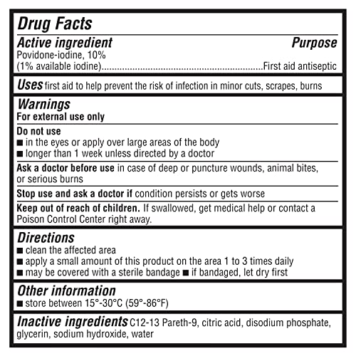 Amazon Basics First Aid Antiseptic, 10% Povidone Iodine Solution First Aid Antiseptic, Unflavored, 8 Fluid Ounces, 1-Pack (Previously Solimo)