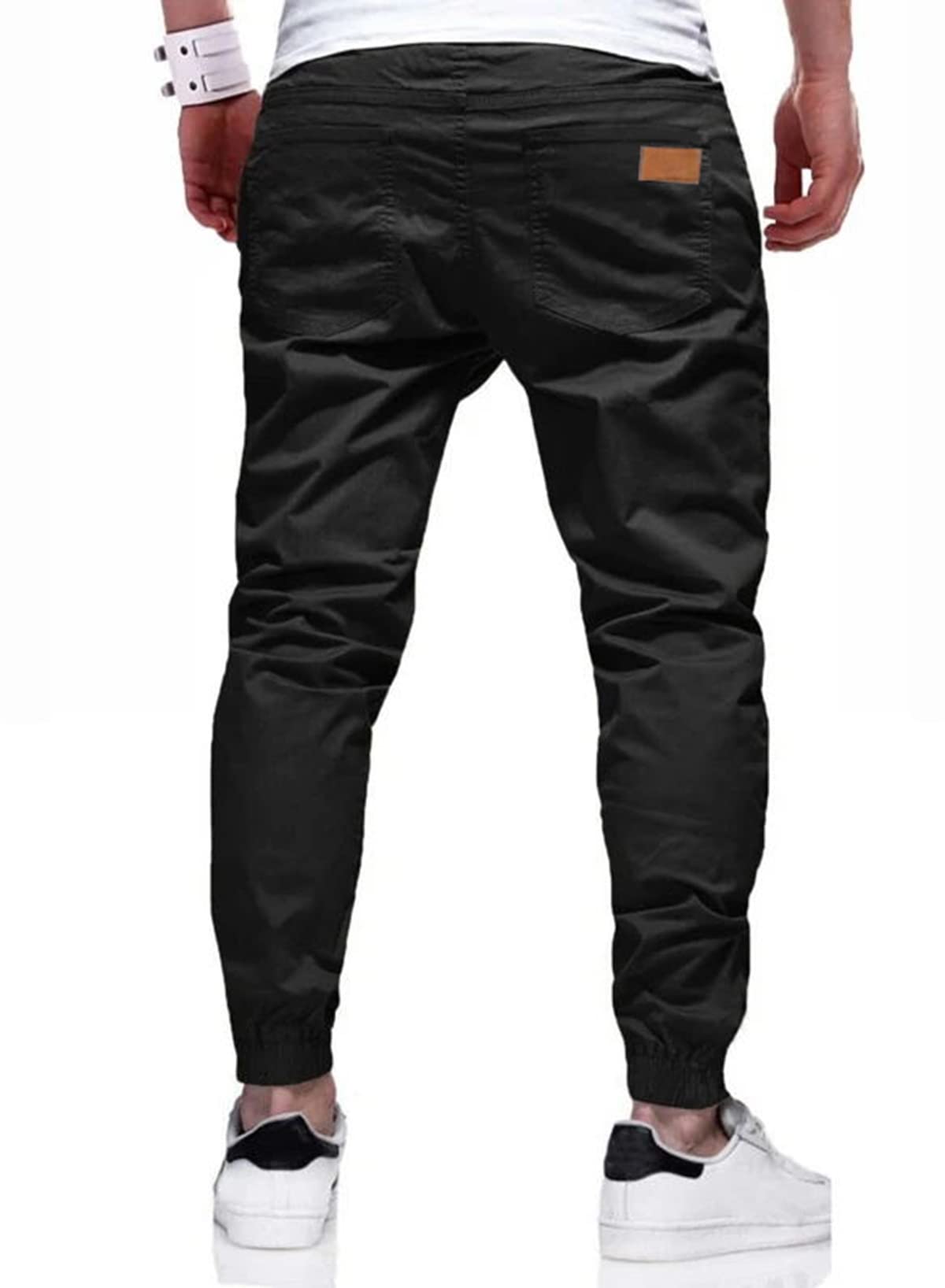 JMIERR Mens Casual Joggers Pants - Cotton Drawstring Chino Cargo Pants Hiking Outdoor Gym Twill Track Jogging Yoga Sweatpants Travel Jogger Pants with Pockets for Men, L A Black