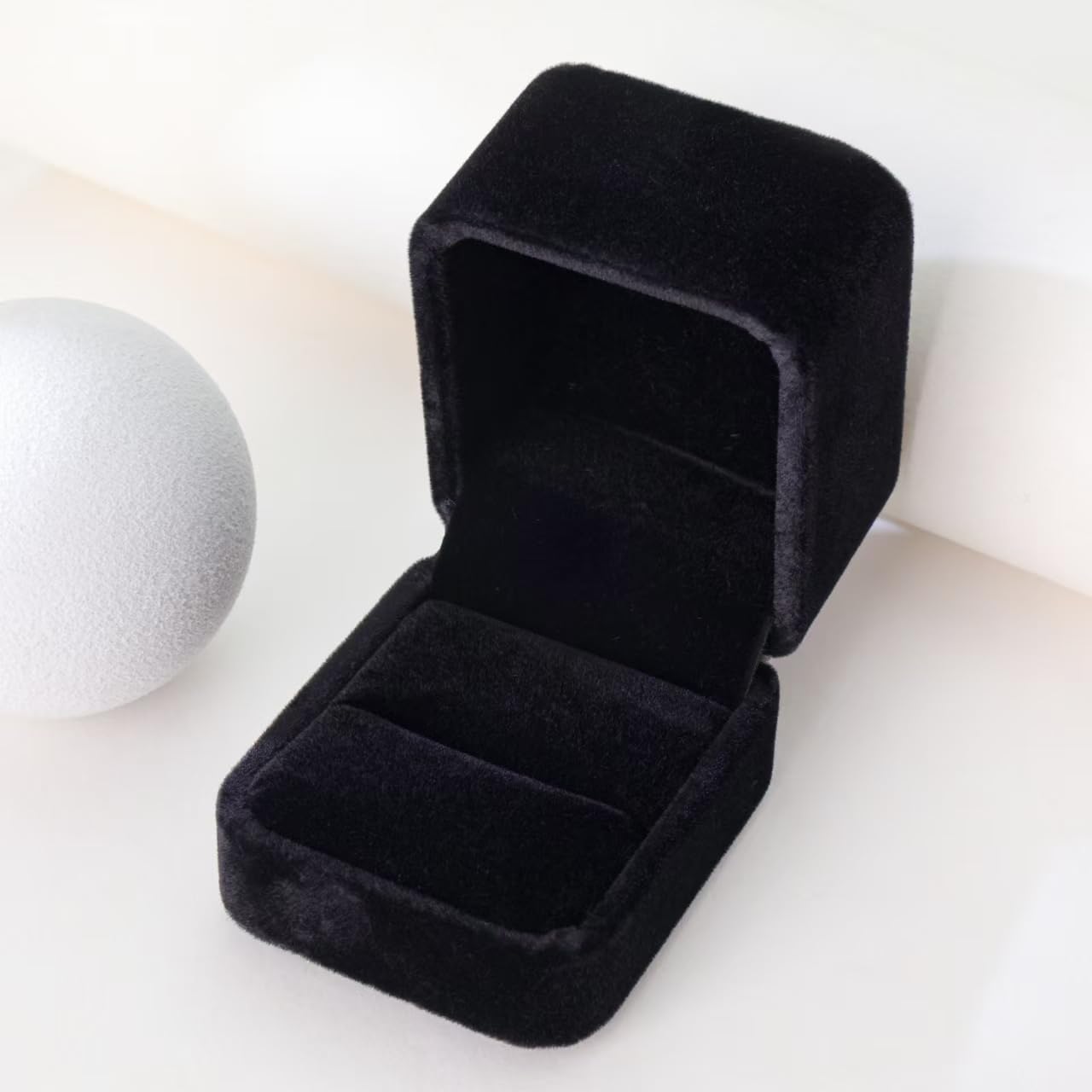 Niche-Finds Black Fancy Ring Box Jewelry Box Ring box - Genuine Velvet