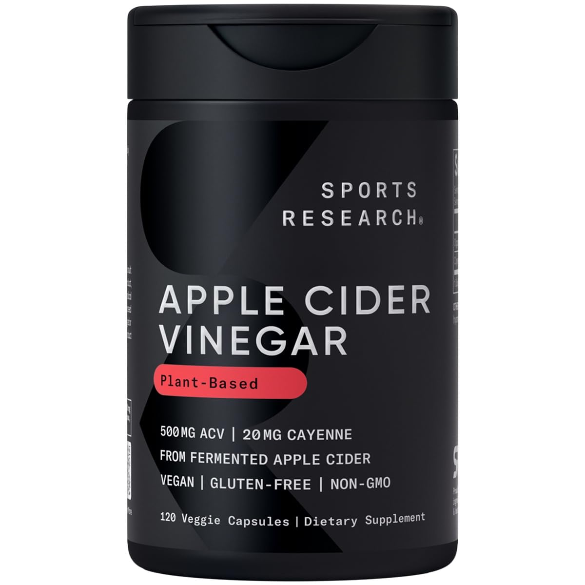 Sports Research Apfelessig mit Cayennepfeffer | Hergestellt aus biologisch fermentiertem Apfelessig - Non-GMO Project Verified & vegan zertifiziert (120 vegetarische Kapseln)