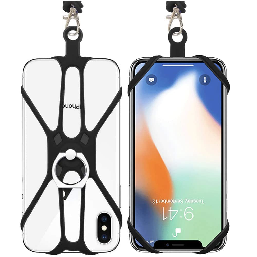 Kinizuxi 2 Pcs Cell Phone Lanyard Crossbody with Adjustable Neck Strap and Phone Ring Grip,Universal Smartphone Lanyard for iPhone Lanyards for Around the Neck Compatible with Most Smartphones