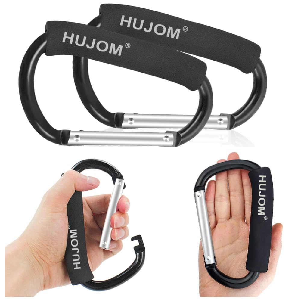 Stroller Hooks 2 Pcs Large Carabiner Clips for Hanging Diaper Bags, Purse Grocery, and Shopping Bags. Heavy Duty Universal Climbing Clips Best Mommy Accessories for Outdoor, Camping and Hiking.