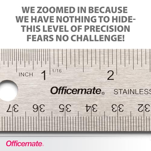 Officemate Classic Stainless Steel Metal Ruler, 15 inches with Metric Measurements, Silver, 15 L x 1.25 W (66612)