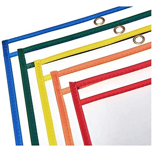 Amazon Basics Heavy Duty Dry Erase Ticket Holder Pockets with Clear Plastic Film and Multicolored Fabric Edge, 8.5" X 11", Pack of 25