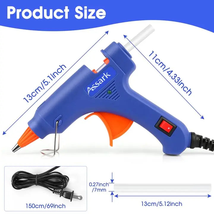 Hot Glue Gun Kit with 30 Glue Sticks(130mm x 7mm), Fast Preheating Hot Melt, High Temp for School Crafts DIY Arts and Quick Home Repairs, 20W Blue