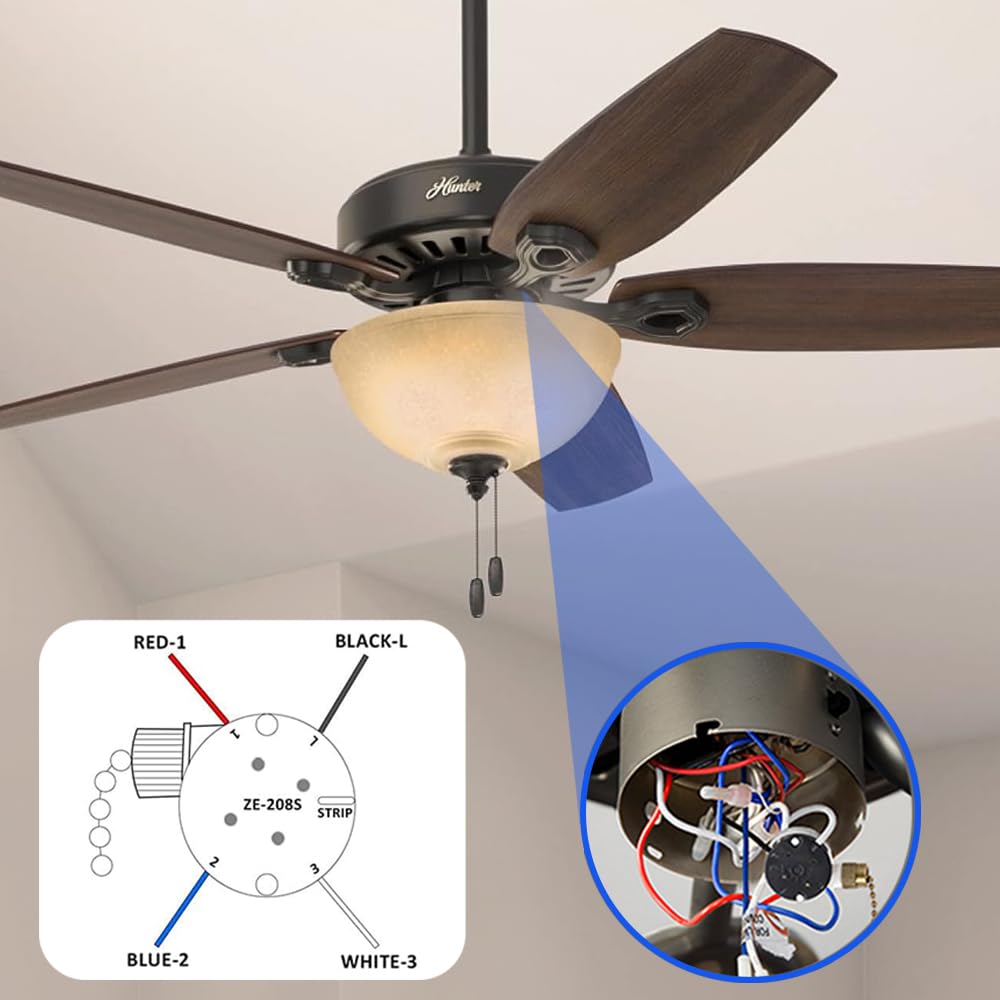 Ceiling Fan Switch Zing Ear ZE-208s E89885 3 Speed 4 Wire Pull Chain Switch Fan Light Switch Replacement Part with 4 Pre-Installed Wires(Bronze Chain)