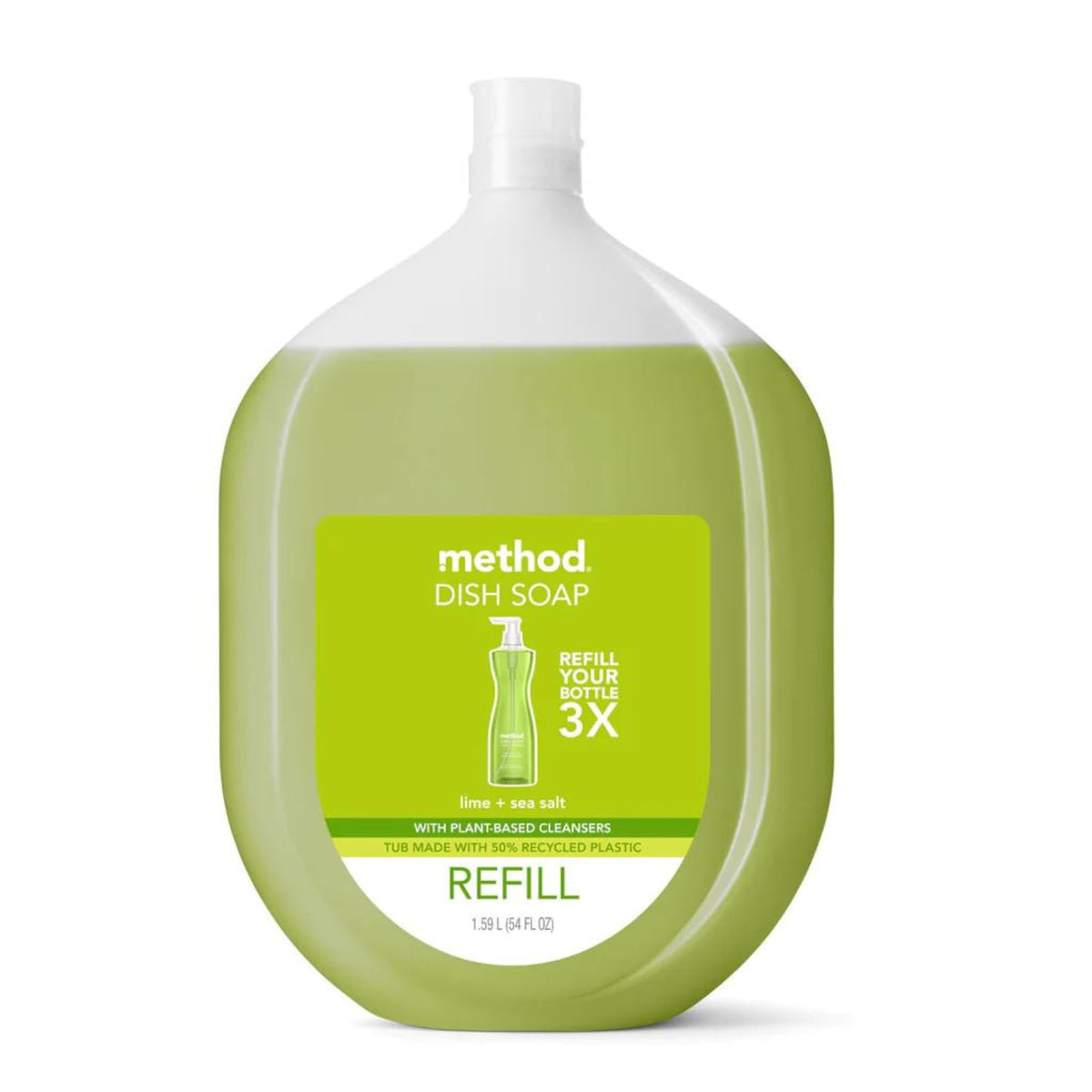Method Nachfüllpackung Spülmittel, Limette + Meersalz Duft, Leistungsstarke Reinigungsformel, Große Nachfüllpackung, Biologisch abbaubare Formel, Entfernt Fett, 1,6 L