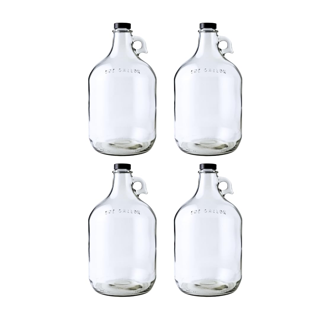 Fastrack 4-Pack 1 Gallon Glass Jug Set (128 oz) w/ Polyseal Caps | Multipurpose 1 Gallon Jug, & Detergent Dispenser for Laundry, Glass Jar for Liquids, Water & Juice