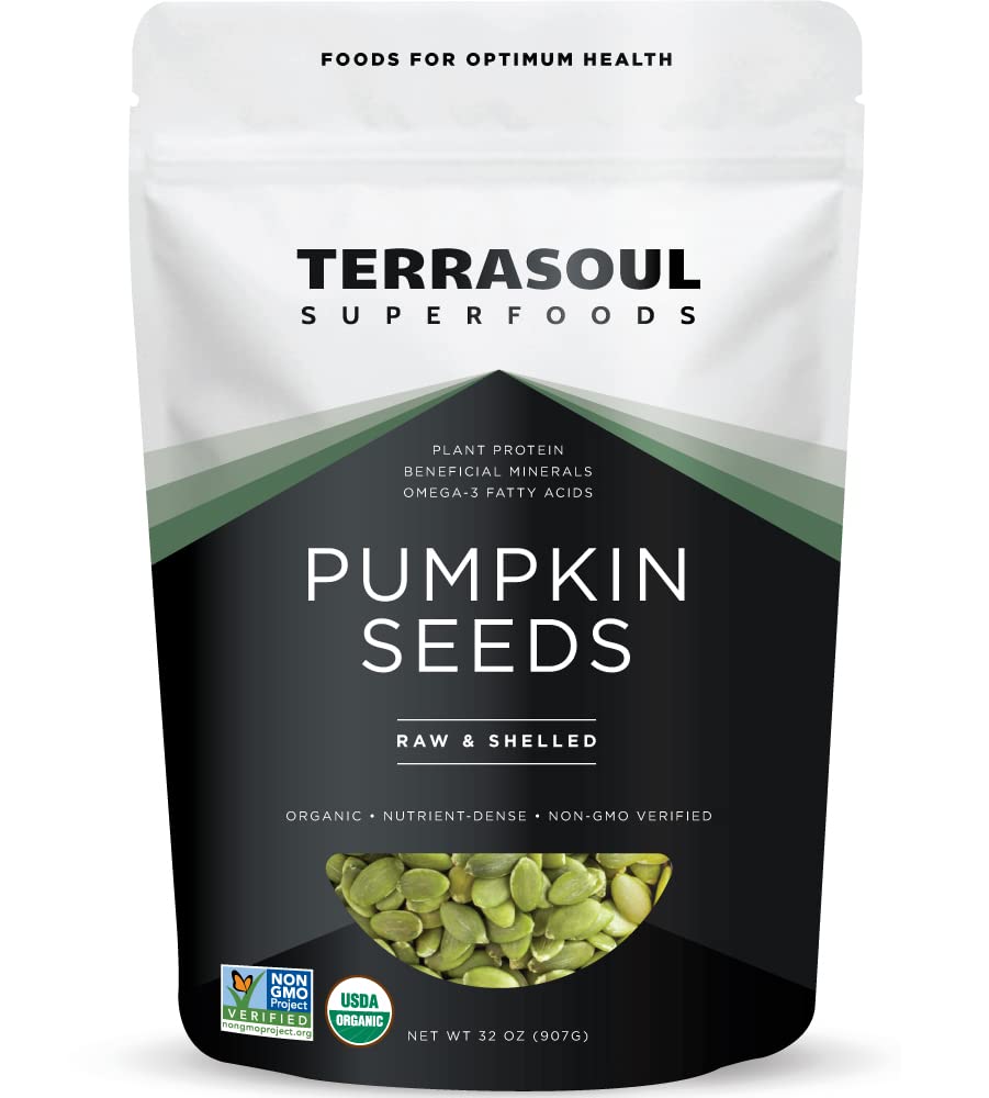 حبوب اليقطين العضوية من تيرا سول سوبر فودز، 2 رطل - جودة ممتازة، مقشرة، نيئة، غير مملحة