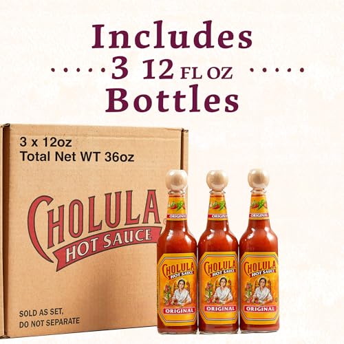 Cholula Hot Sauce Multipack, Original, Product of Mexico, Gift Set Includes Three 12 Fl Oz Bottles, Blend of Arbol & Piquin Peppers with Spices for Eggs, Rice, Tacos, Huevos Rancheros & More, 3 count