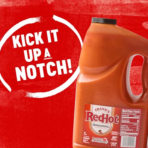 Franks RedHot Original Cayenne Pepper Hot Sauce, 1 gal - One Gallon Bulk Container of Cayenne Pepper Hot Sauce to Add Flavorful Heat to Entrees, Sides, Snacks, and More