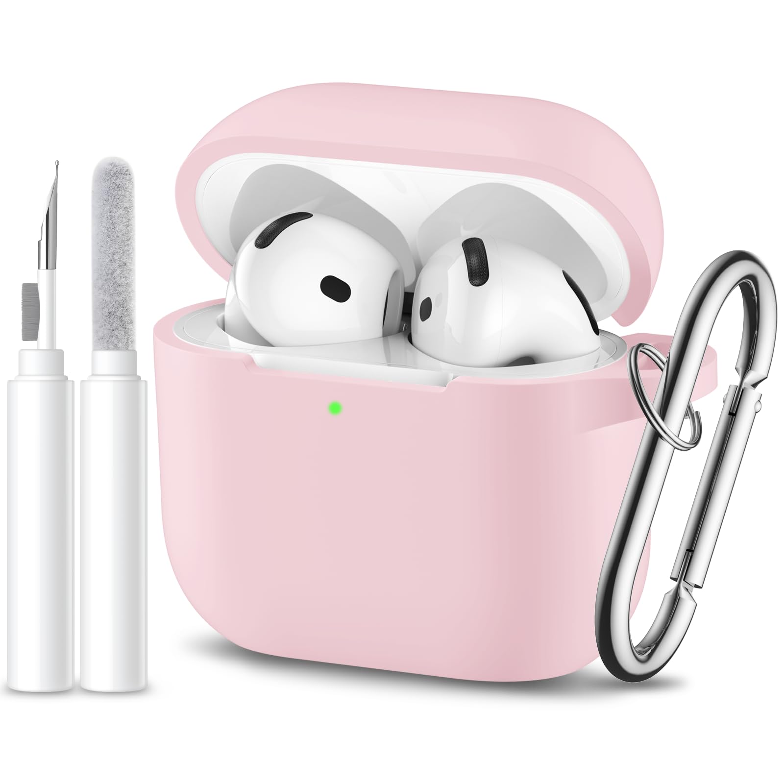 Dgege for Airpods 4th Generation Case Cover(2024),Soft Silicone Full Protective Case for AirPods 4 Case with Keychain & Cleaner Kit,Compatible with Apple Airpods 4 for Women,Men(Lightpink)