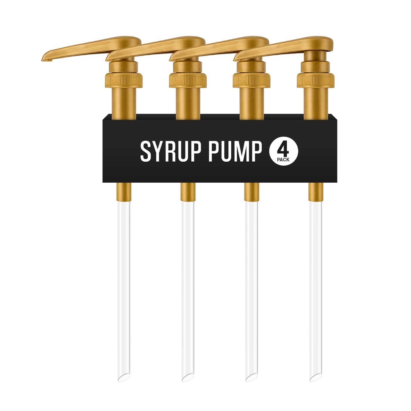Syrup Pump for Coffee Syrup Bottles - 4-Pack Dispenser Pumps Fits 750ml / 25.4 oz Flavoring Syrup Bottles - Compatible with Torani, Monin & More - Gold Coffee Syrup Dispenser Pump for Home & Cafe Use