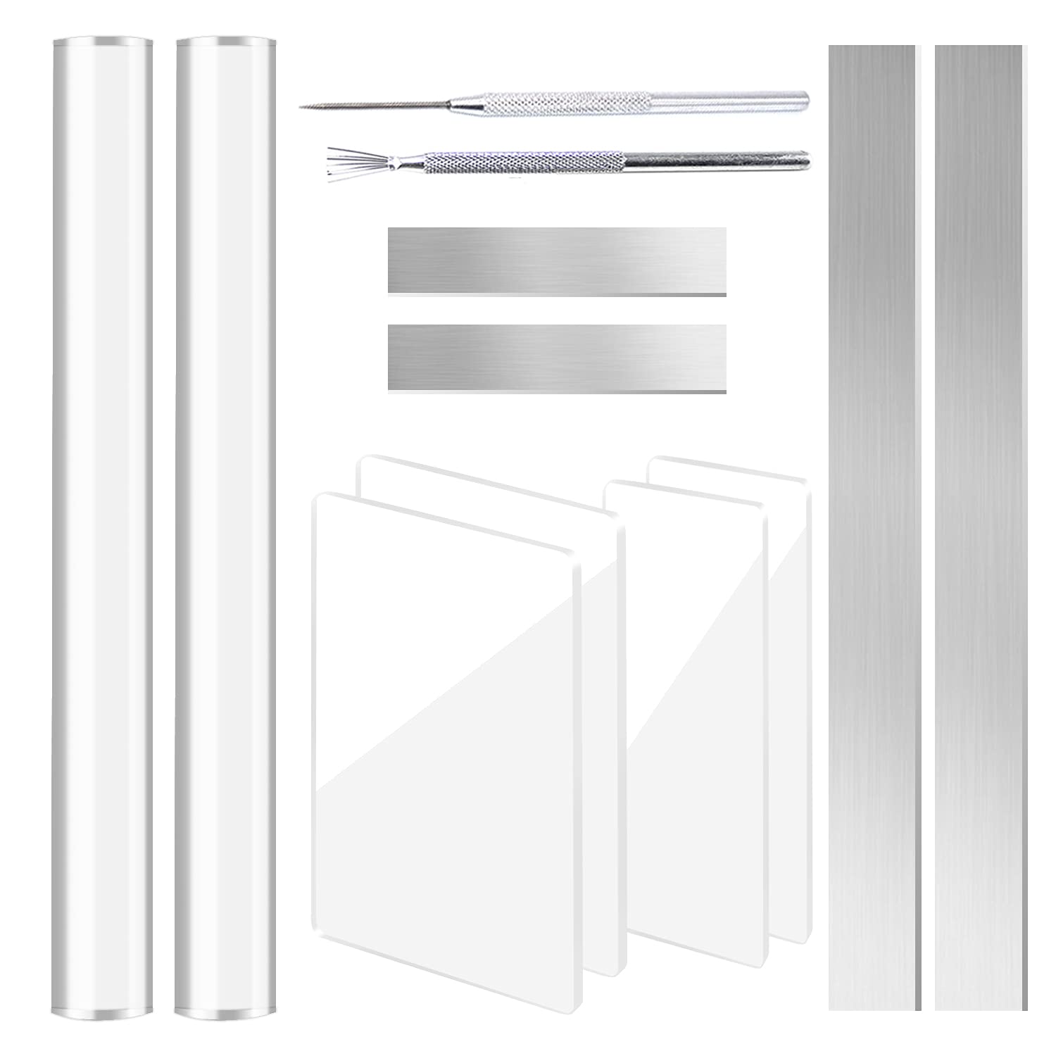 12 Stück Polymerton-Ausstechformen Acryl-Rollholz zum Modellieren Basteln Formgebung Messer Keramikschneider Slicer-Set Klare Rechteckplatte Pressbrett Drahttextur-Set Nadel Detail Modellierzubehör