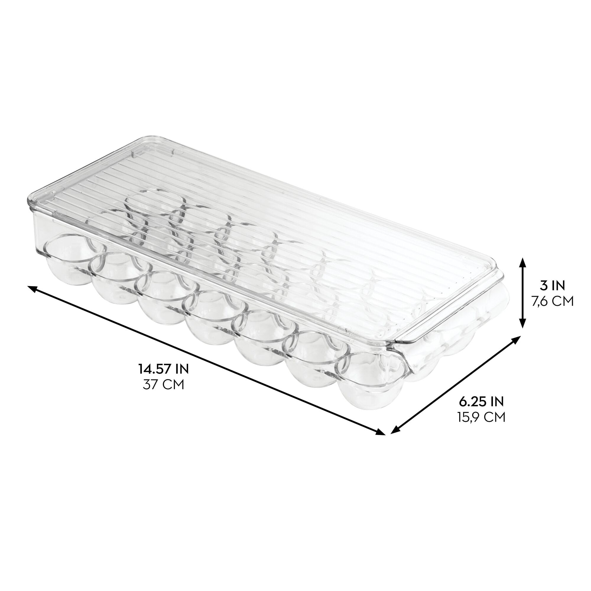 iDesign Plastic Egg Holder with Lid and Handle - Holds 21 Eggs - Clear - Made in USA
