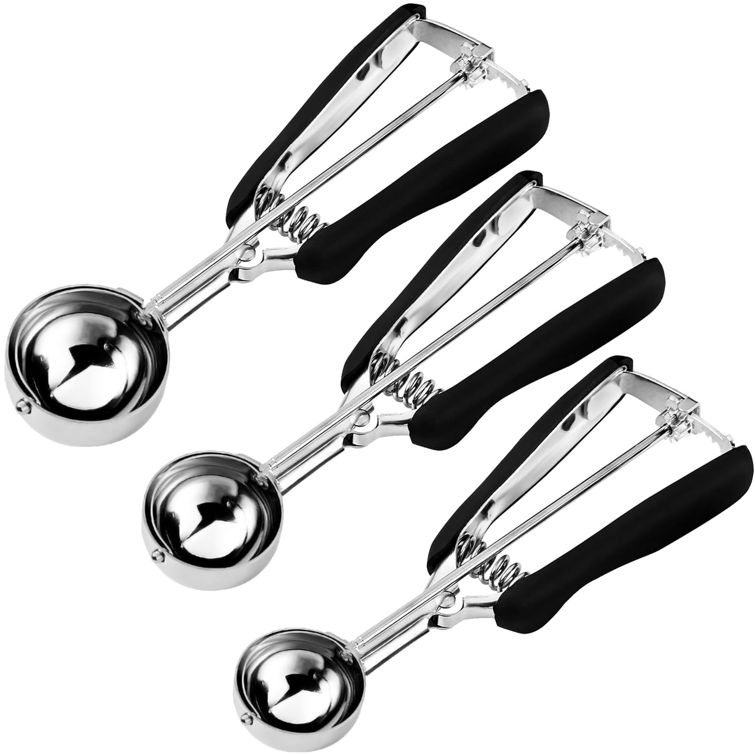HOMURE H Cookie Scoop Set, Include 1 Tbsp/2 Tbsp/3 Tbsp, Cookie Scoops for Baking Set of 3, Cookie Dough Scoop, 18/8 Stainless Steel, Good Grip, Non-Slip, for Cookie Cupcake Muffin Ice Cream waffle