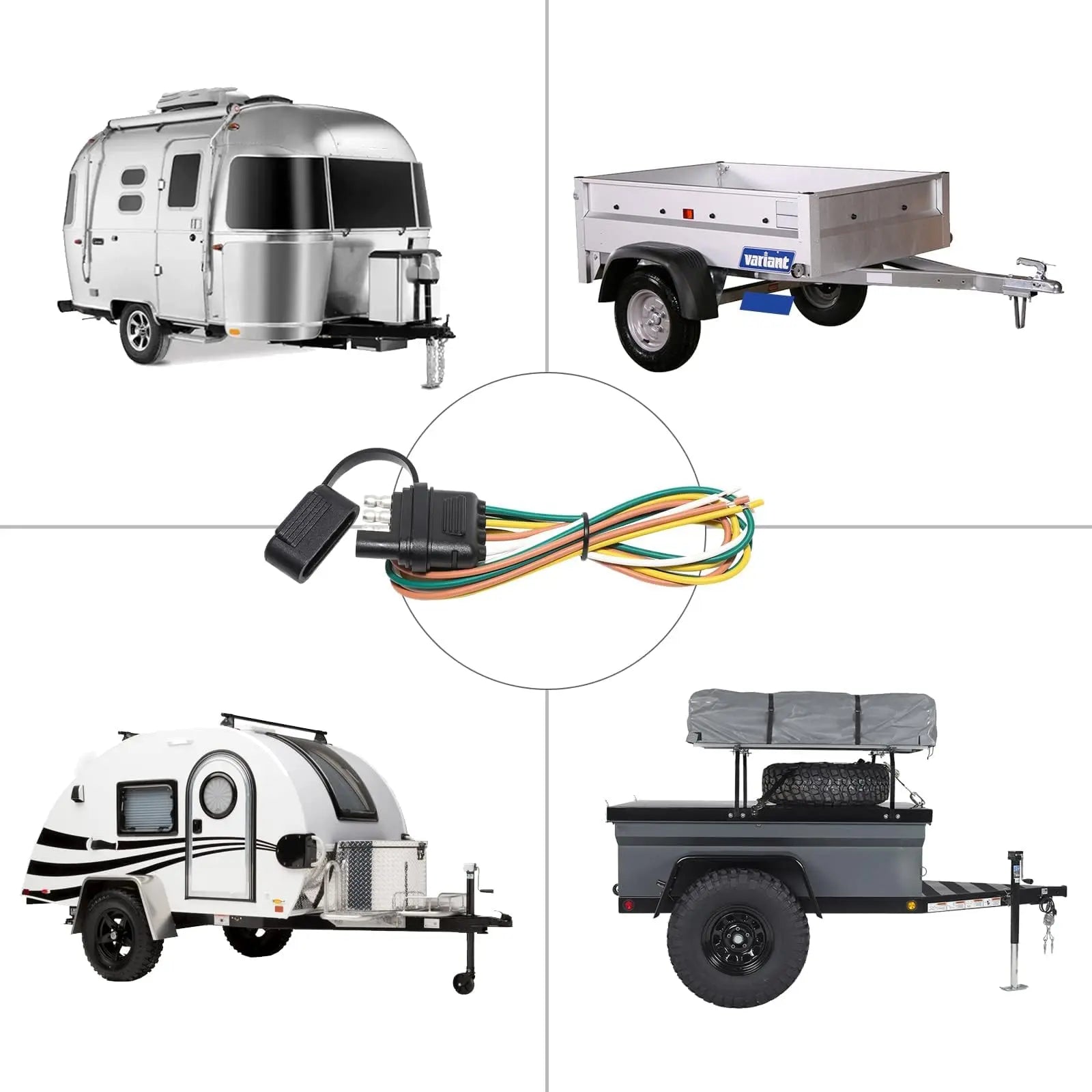 MECMO 4-Way Flat Trailer End Connector 25 Inch, 16AWG 4 Prong Trailer Wiring Harness Plug with Dust Cover, Trailer-Side 4-Pin Trailer Light Plug Male End Replacement Connector for Trailer Hitch Wire