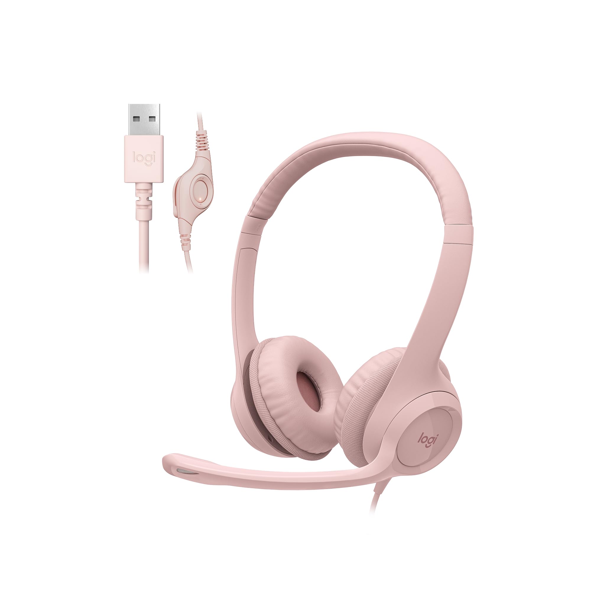 Logitech H390 Gaming Headphones, Wired Headphones with Mic, USB Headset with Microphone for PC, Noise Cancelling Microphone for Video Meetings, Music, Gaming - Rose