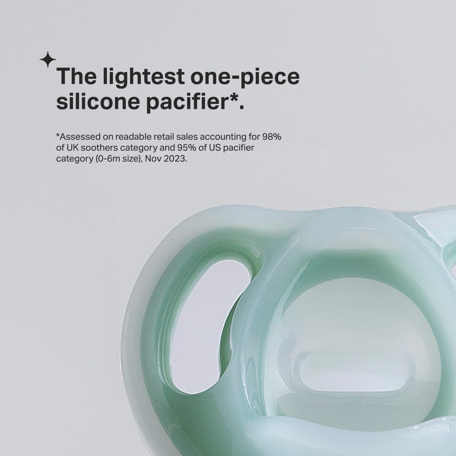 Tommee Tippee Ultra-Light Silicone Pacifier, 0-6 Months, Symmetrical One-Piece Design, BPA-Free Silicone Binkies, Clear/Green/Pink, Pack of 4