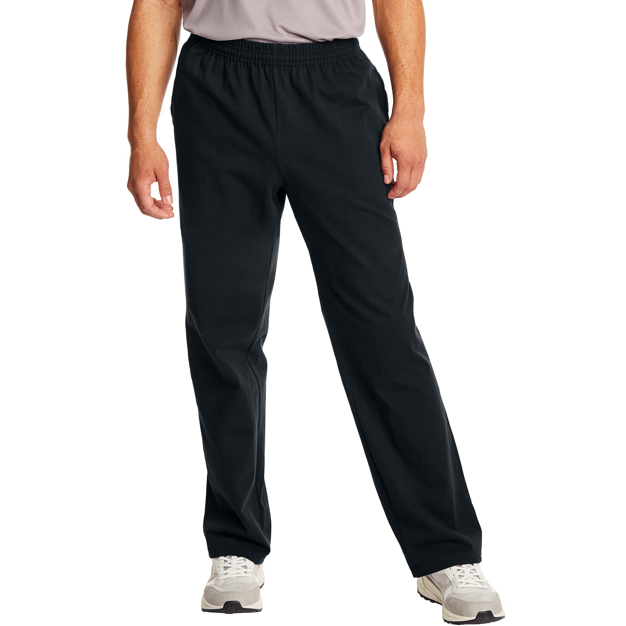 Hanes Essentials Sweatpants, Men's Cotton Jersey Pants with Pockets, 33", Black, Large