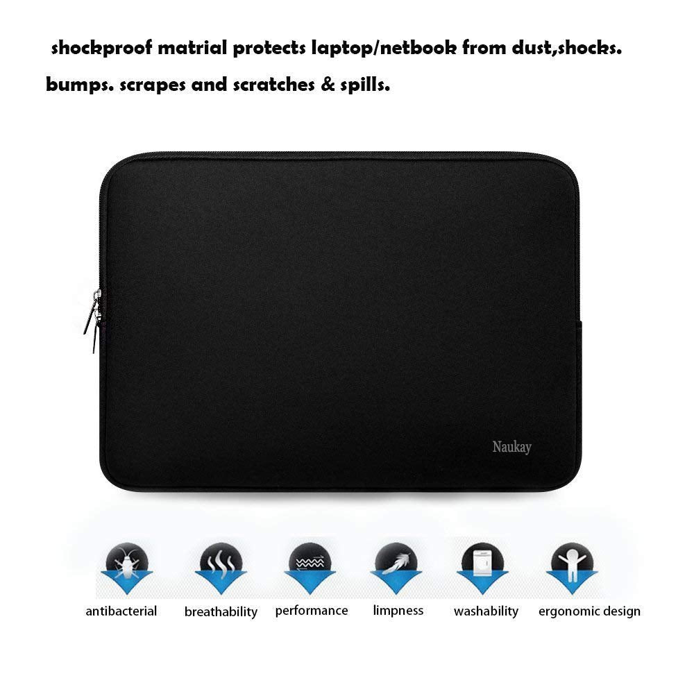 Naukay Laptop Sleeve Case, 15.6 Inch,Resistant Neoprene Notebook Computer Pocket Case/Tablet Briefcase Carrying Bag Compatible Asus/Dell/Fujitsu/HP/Sony/Toshiba/Acer- (Black)