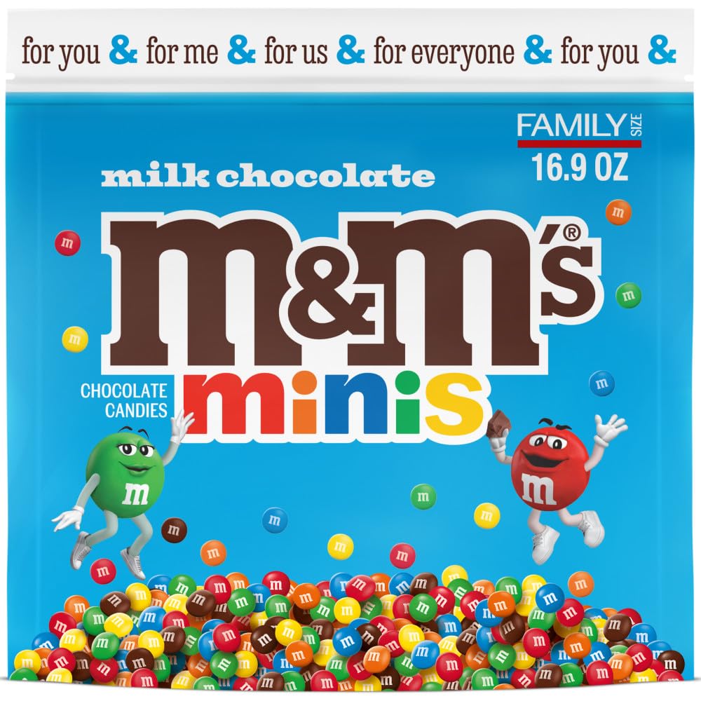 M&M'S MINIS Milchschokoladen-Bonbon-Mischung, Familiengröße, wiederverschließbarer Großpackungsbeutel mit 479 g Schokoladenbonbons