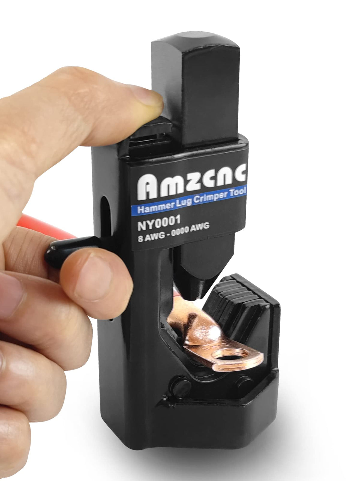 أداة تجعيد وصلات المطرقة من AMZCNC - لبطاريات وكابلات اللحام ذات المقاس 0000 AWG (من 8 AWG إلى 4/0)