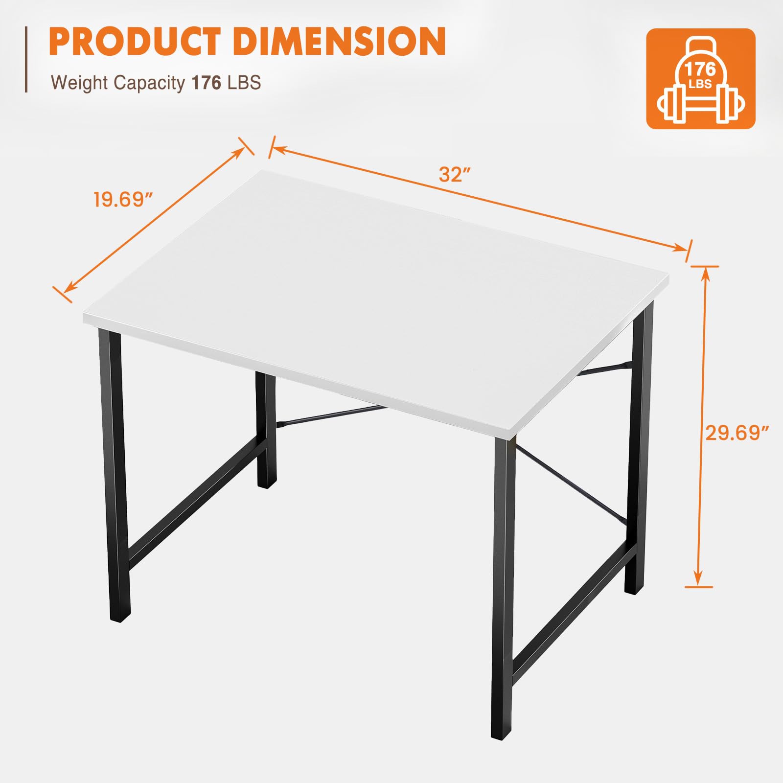 Sweetcrispy Computer Small Desk, 32 Inch Office Writing Work Study Kids Student Home Bedroom Table with Metal Frame Wooden Tabletop No Wheels - White Wood
