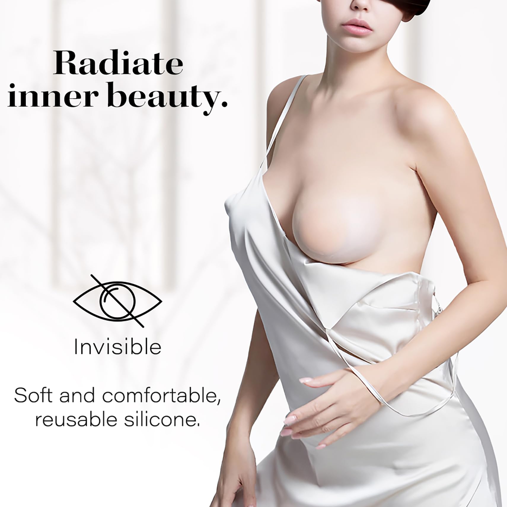 QUXIANG 4 Pairs Pasties Women Nipple Covers Reusable Adhesive Silicone Nippleless Covers Bra for Dress Cream (2 Round+2 Flower)