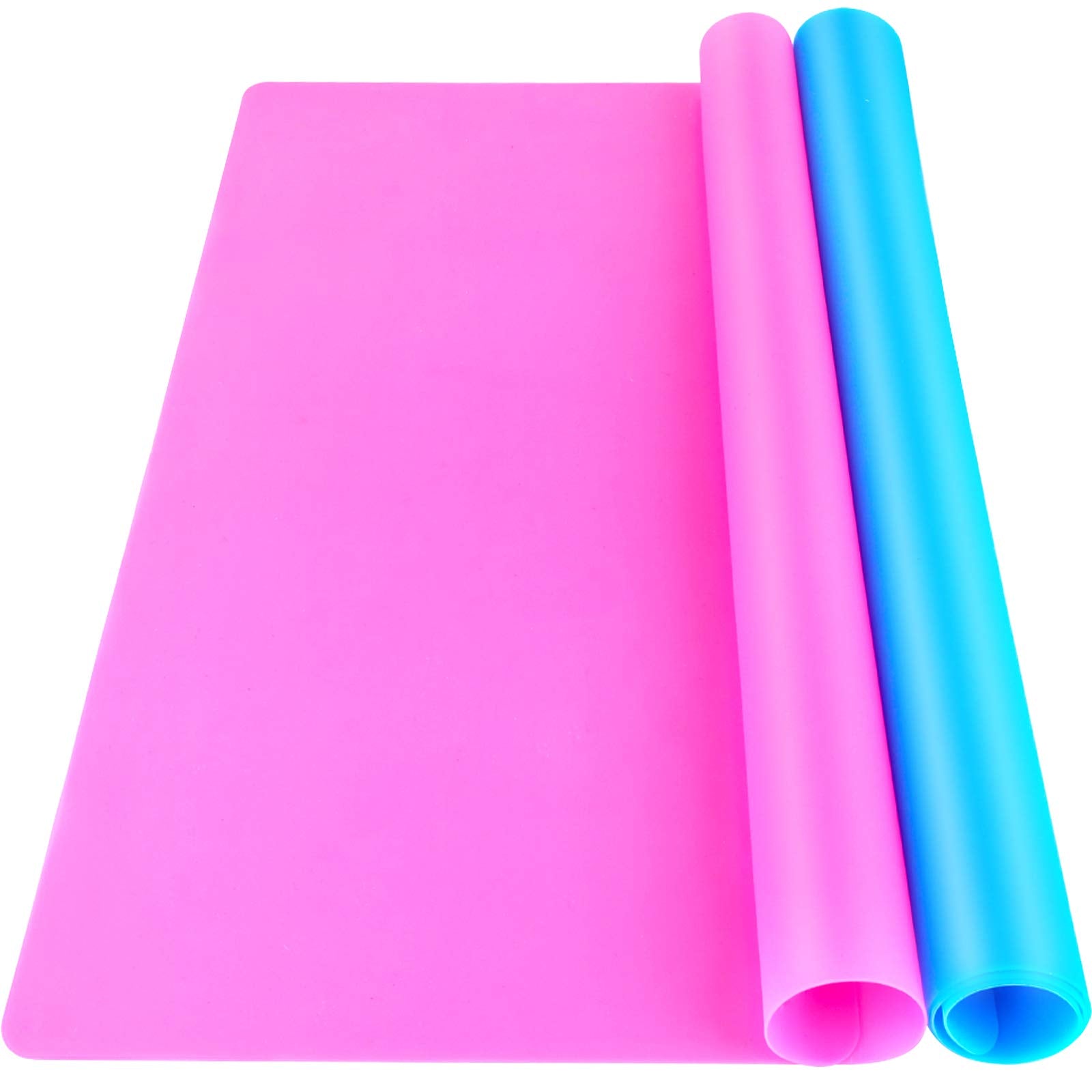 LEOBRO Silicone Mat for Resin Molds, 2 PCS 15.7" x 11.7" Playdough Mat, Silicone Mats for Crafts, Jewelry Resin Molds Mats, for Resin, Clay, Paint, Blue & Rose Red