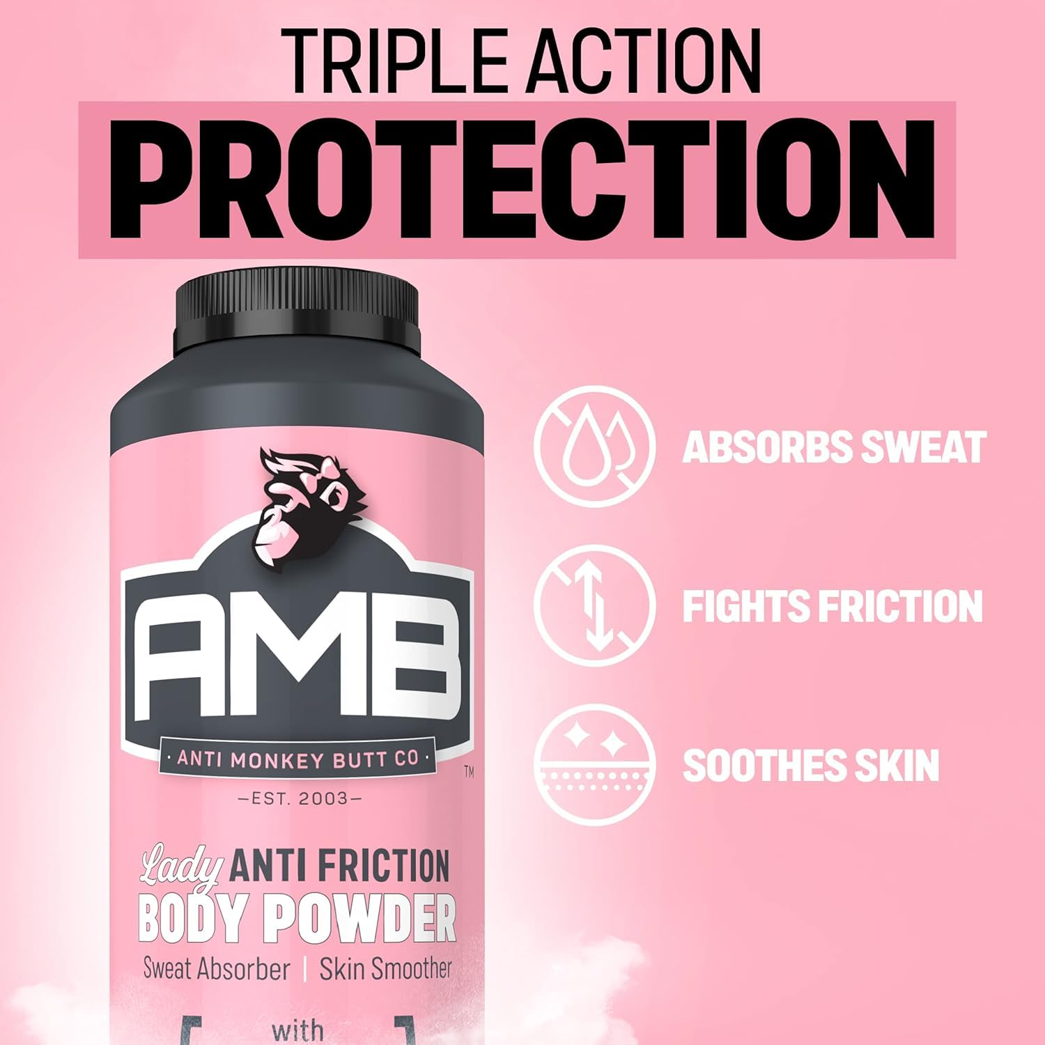 Anti Monkey Butt Body Powder for Women, Talc Free Anti Chafing and Sweat Absorbing Powder with Clamine, Hypoallergenic Formula, 8 oz