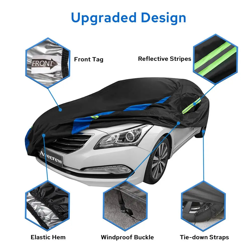 Avecrew Car Cover Waterproof All Weather for Automobiles, Outdoor Heavy Duty Full Exterior Covers for Sedan(194"-208")
