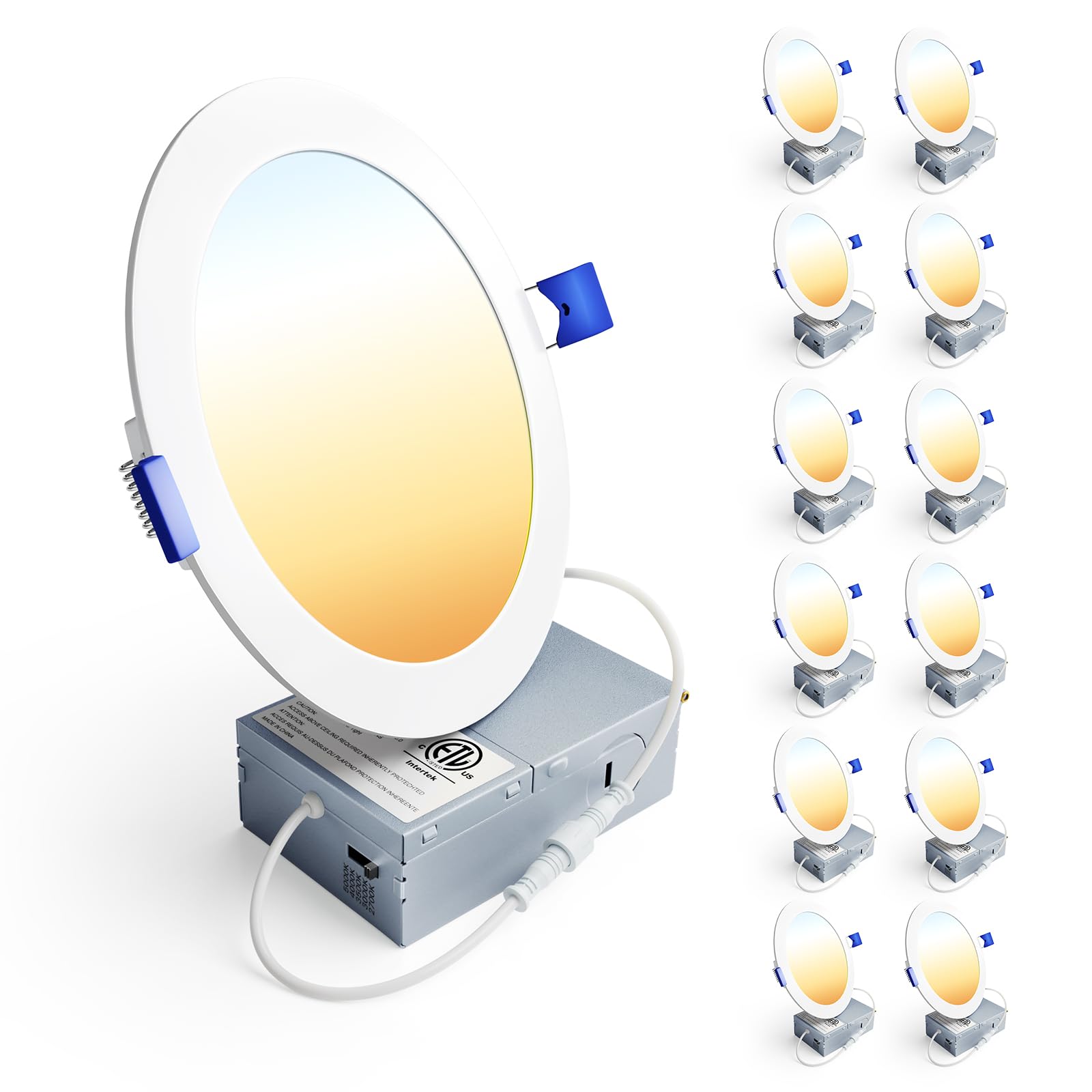 إنارة سقف غاطسة LED من إنسينيور، عبوة 12 قطعة، 6 بوصة، قابلة للتعتيم، 2700K-5000K 5CCT، 1200 لومن 12 واط 120 فولت، إضاءة غائرة عالية السطوع بدون وعاء - ETL&FCC&IC