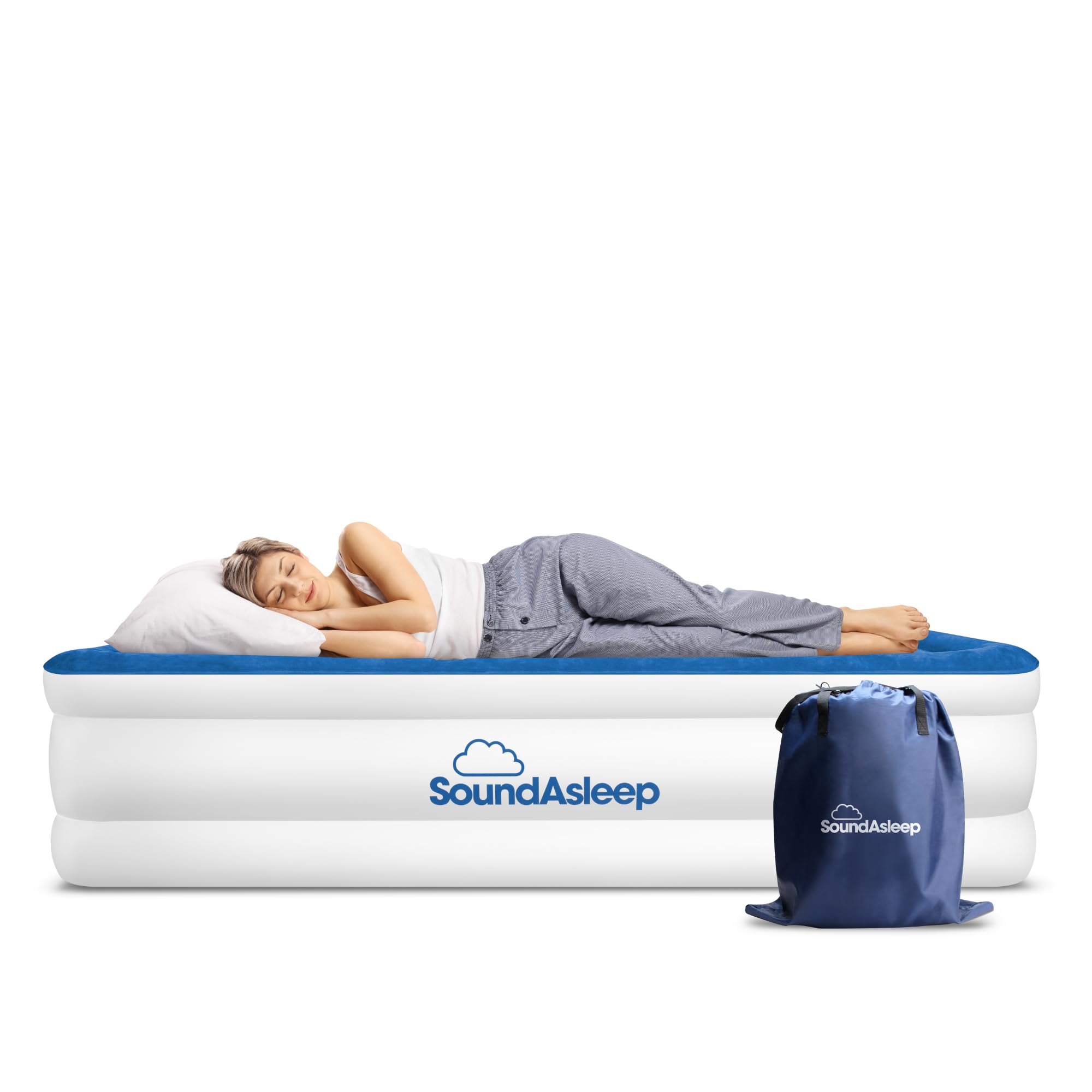 SoundAsleep Products Dream Series Luxury Air Mattress, ComfortCoil Technology, Built-in High Capacity Pump for Home, Camping- Double Height, Adjustable, Inflatable Blow Up, Portable (Queen Size)