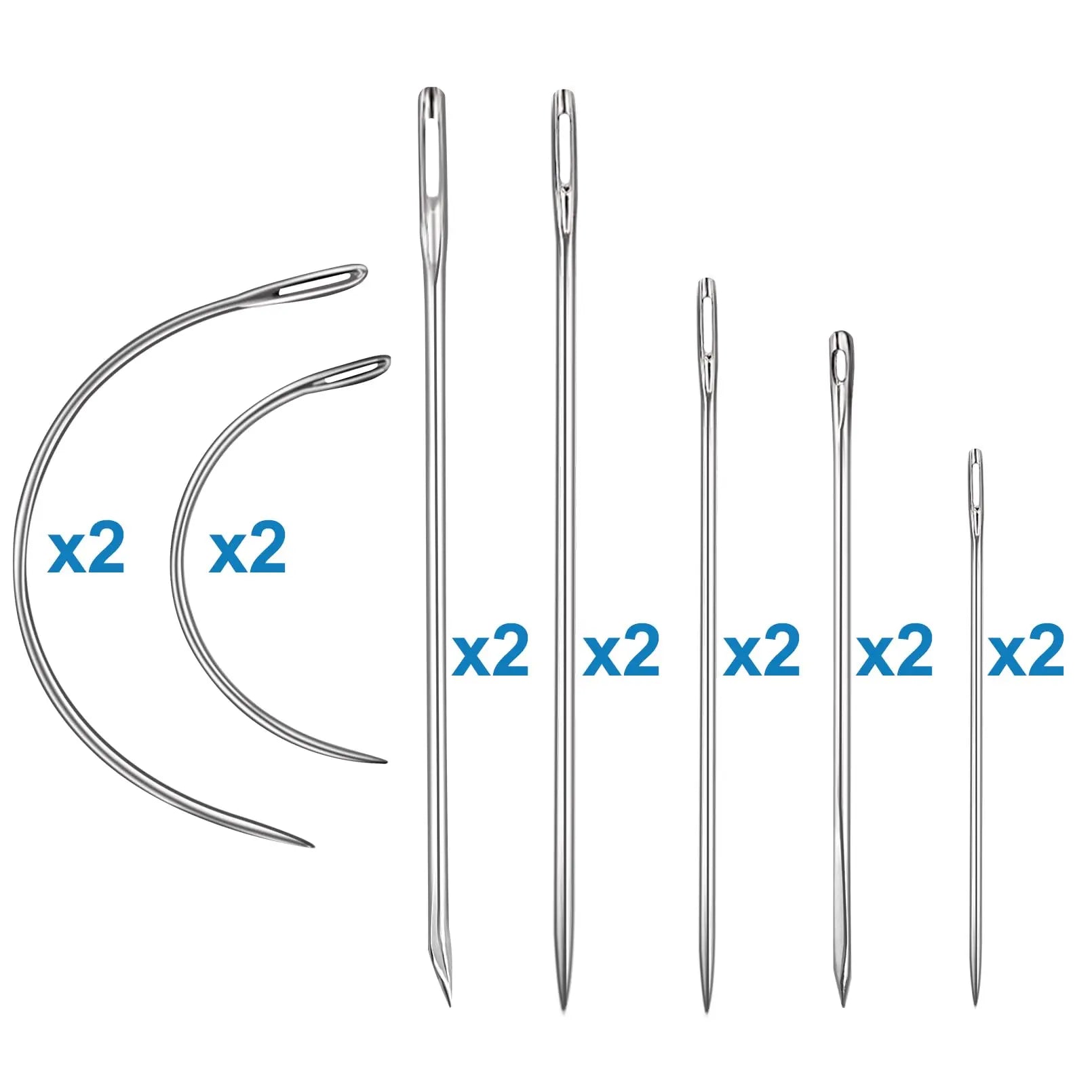 Heavy Duty Hand Sewing Needles Kit, 14 PCS with 10 Leather & 4 Curved Needles for Home Upholstery, Carpet Canvas Repair