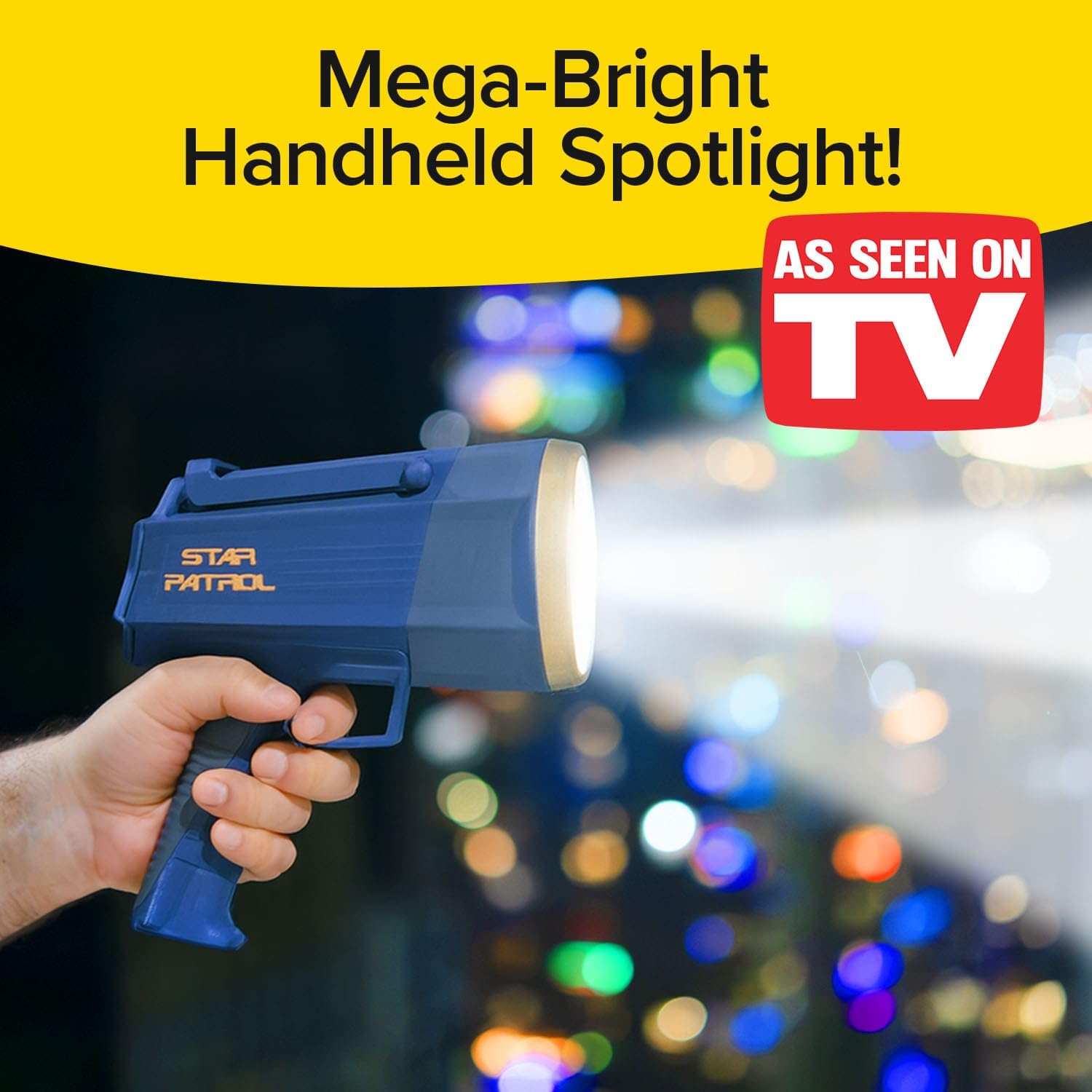 Star Patrol Mega-Bright Rechargeable Spotlight, AS-SEEN-ON-TV, Tactical & Emergency Flashlight, 10 Modes, Turbo Boost Up to 100%, Built-in Kickstand & Phone Charger, for Camping, Emergencies, Walking
