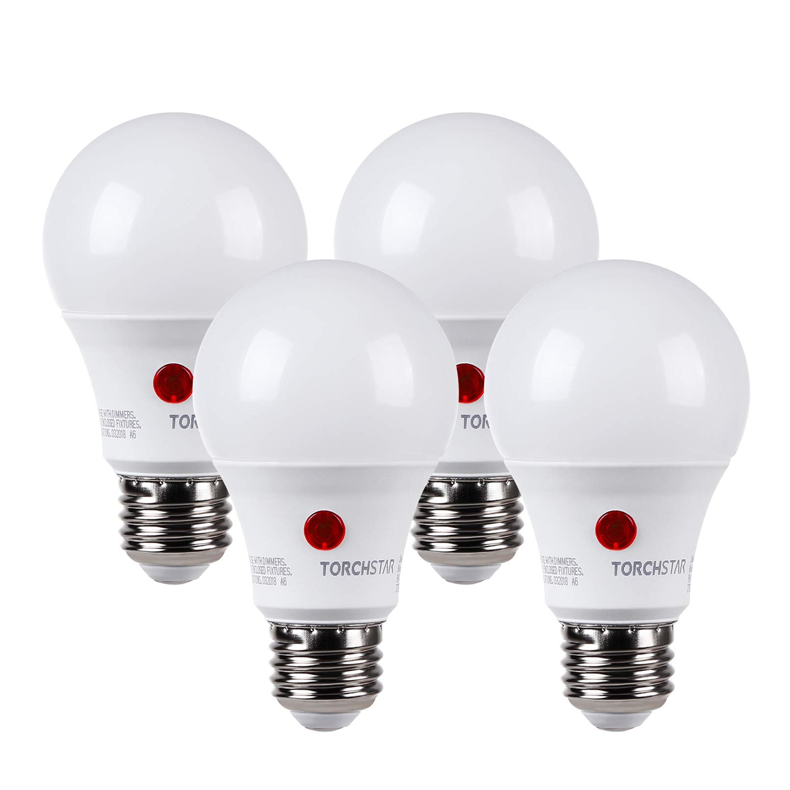 TORCHSTAR Dämmerung bis Morgendämmerung Glühbirnen Außen, Sensor A19 LED-Glühbirne, Automatisch Ein/Aus Photocell Automatisch für Außenbeleuchtung, 5000K, 4er-Pack