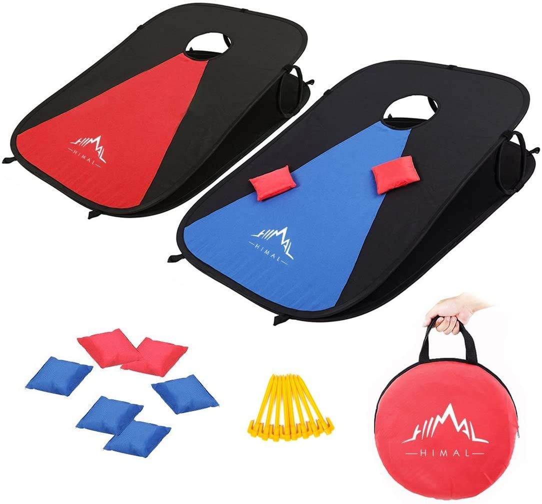 Himal Klappbare, tragbare Cornhole-Bretter mit 8 Cornhole-Sitzsäcken (90 x 60 cm)