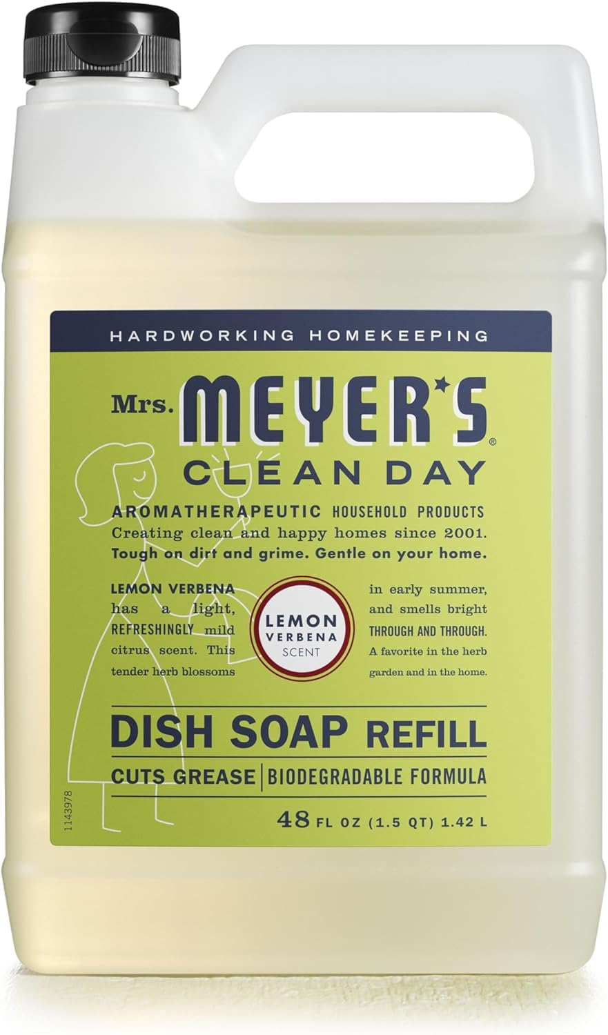 MRS. MEYER'S CLEAN DAY Flüssiges Spülmittel Nachfüllpack, Biologisch Abbaubare Formel, Zitronenverbene (1.4 Liter (1er Pack))