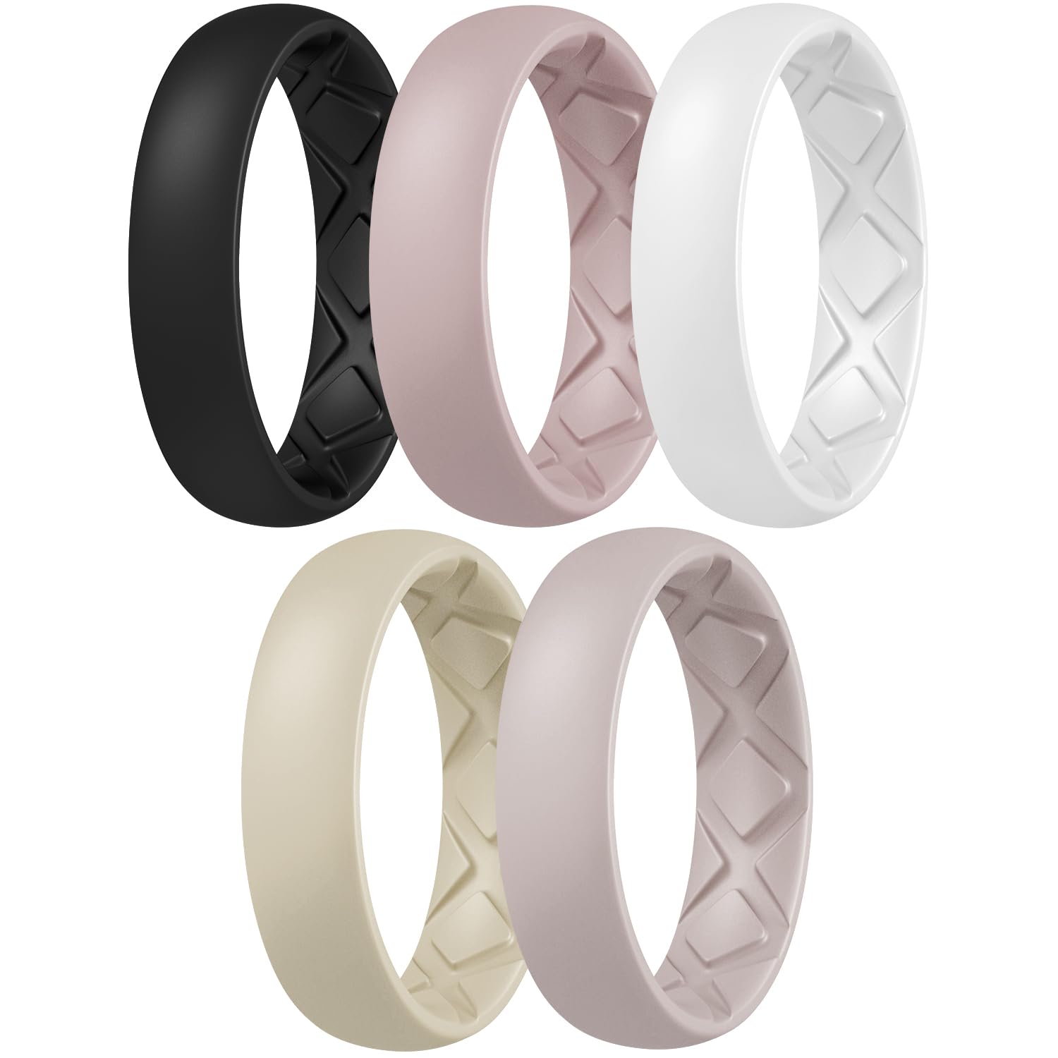Egnaro Women's Silicone Engagement Rings, Inner Arc Ergonomic Breathable Design with half sizes, Rubber Wedding Bands,5.5mm Wide-2mm Thick