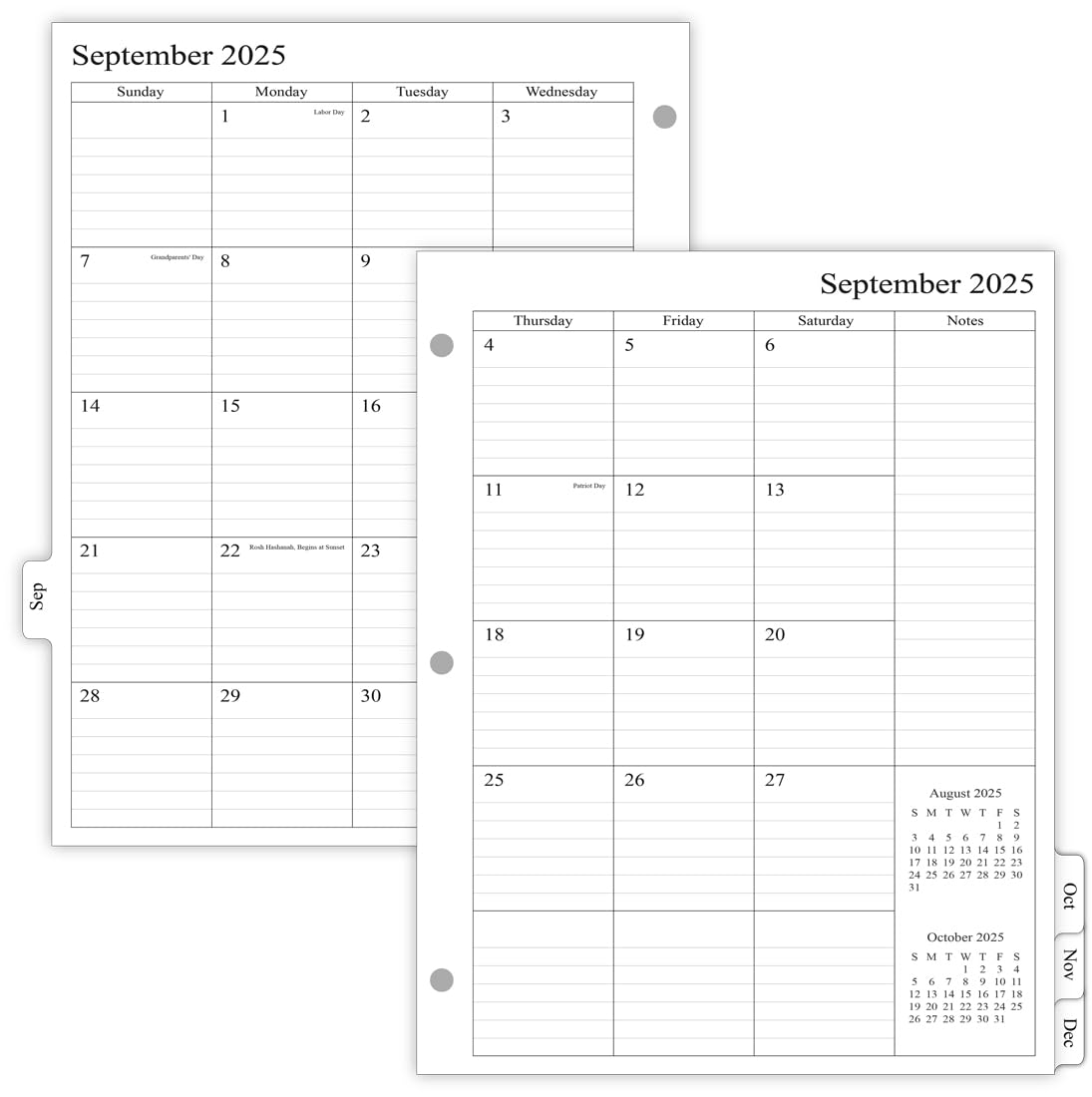 newestor 2025-2026 Monthly Planner Refill for 3 Ring Binder, Sep 2025 - Dec 2026, Two Pages Per Month, 8-1/2" x 11", Monarch/Folio Size 5