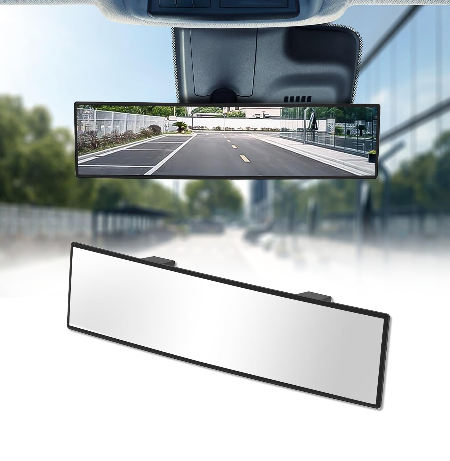 HmmtyRack Rückspiegel, Chrom Blendschutz Panoramaspiegel Universal 12 Zoll konvexer Auto-Innenspiegel zum Aufstecken, extra großer Weitwinkel-Rückspiegel zur Reduzierung des toten Winkels für PKW SUV LKW